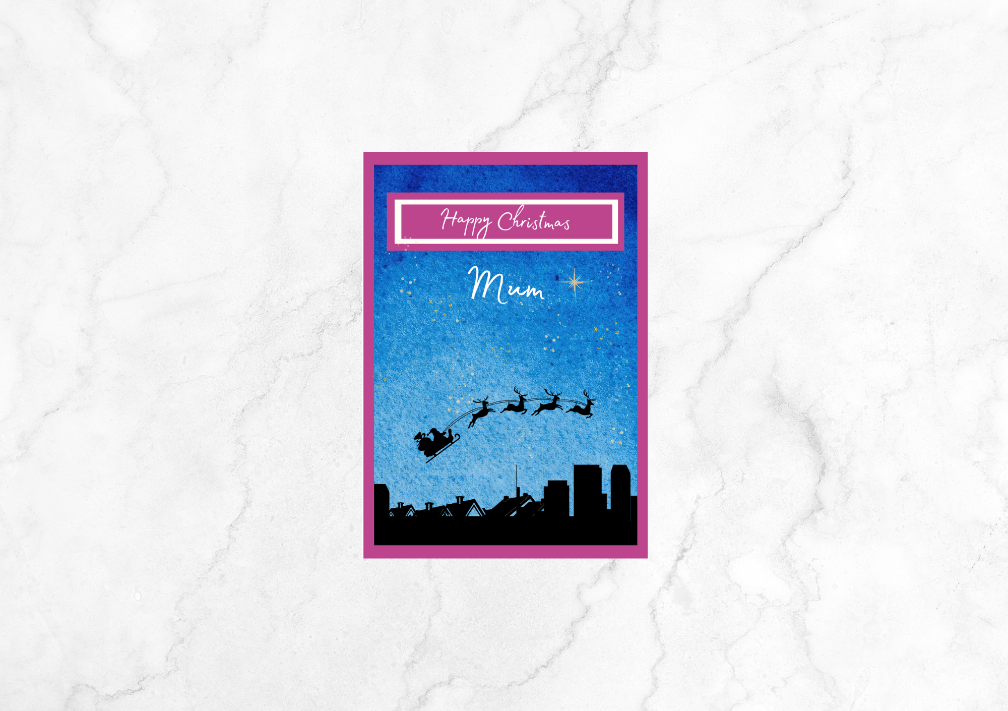 Joie Sleigh Christmas Card - Custom Name (Hot Pink)
