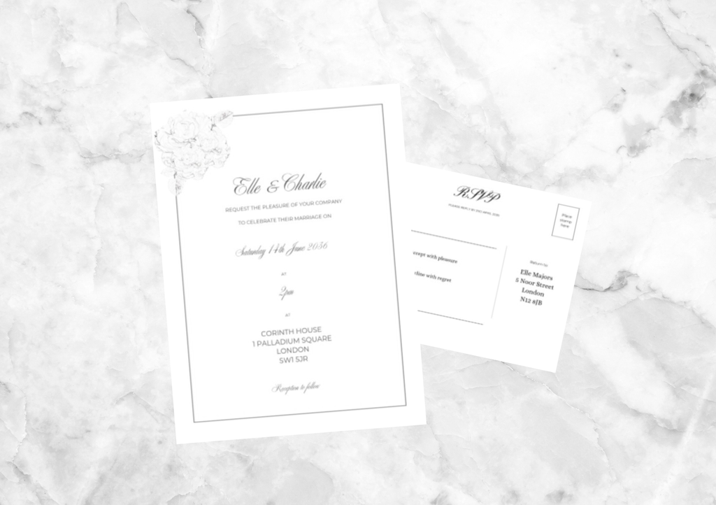 Peony Wedding Invitation with RSVP Card