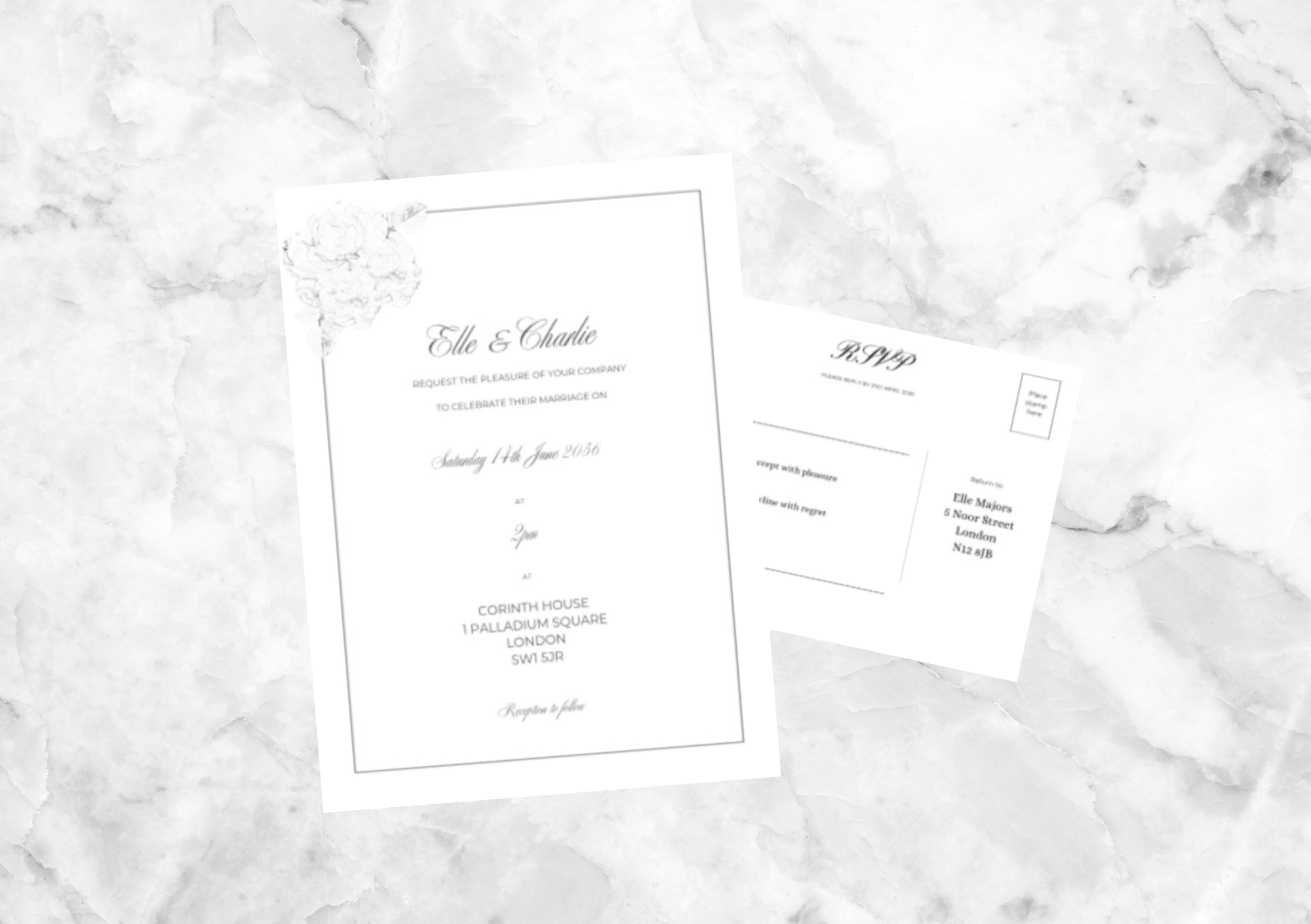 Peony Wedding Invitation with RSVP Card