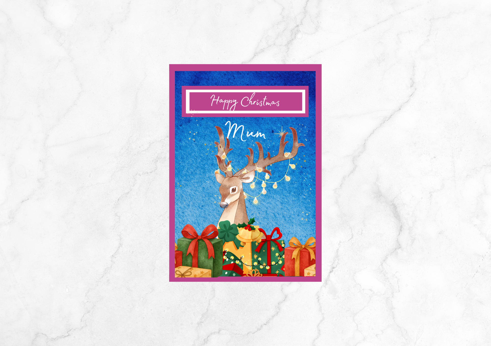 Joie Rudolph Christmas Card - Custom Name (Hot Pink)