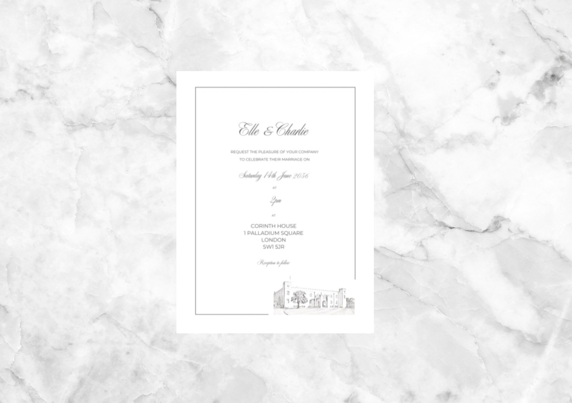 Syon Park Venue Illustration Wedding Invitation with RSVP Card