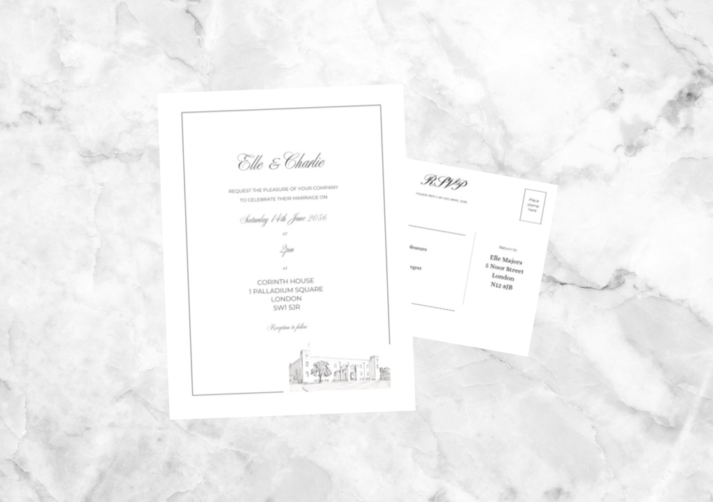 Syon Park Venue Illustration Wedding Invitation with RSVP Card