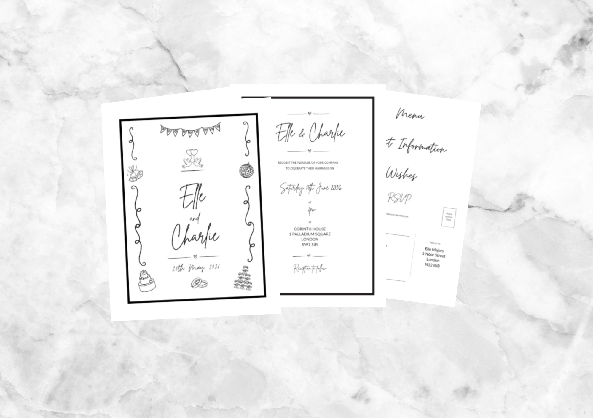 Ryder Illustrated Folded Wedding Invitation (Black)