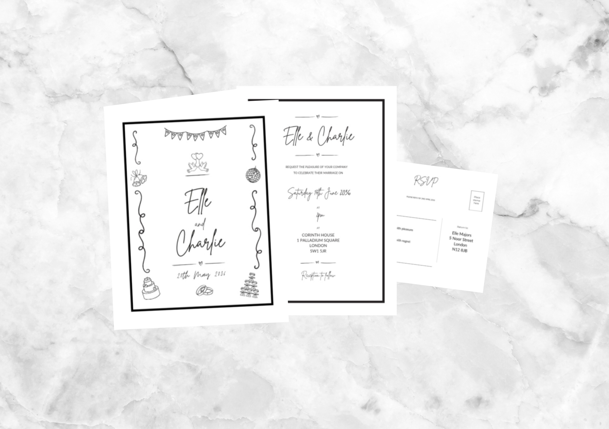 Ryder Illustrated Folded Wedding Invitation (Black)