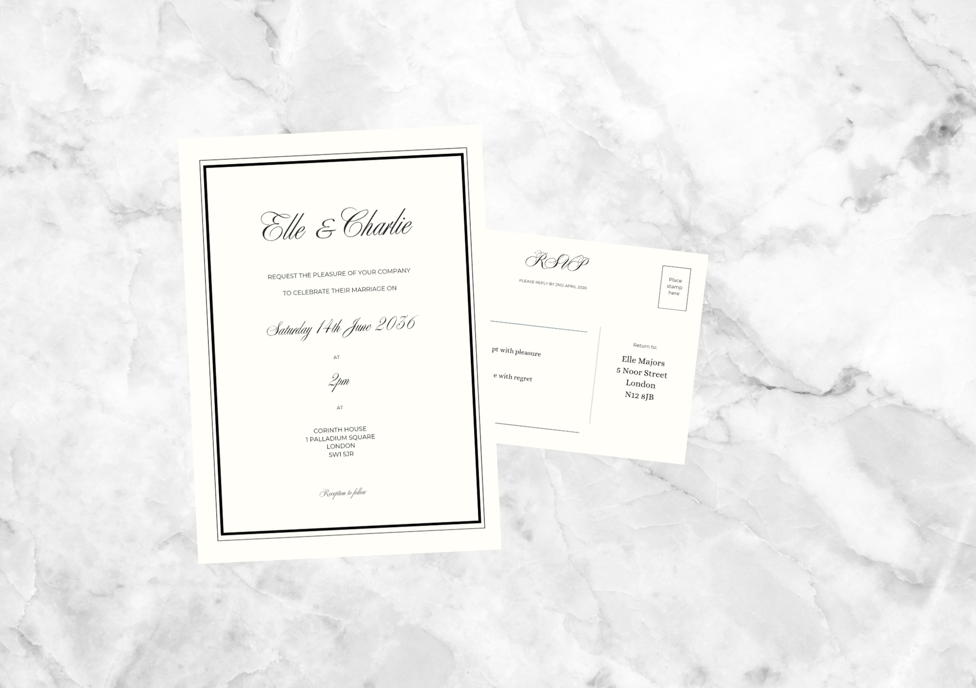 Blake Wedding Invitation with RSVP Card (Black)