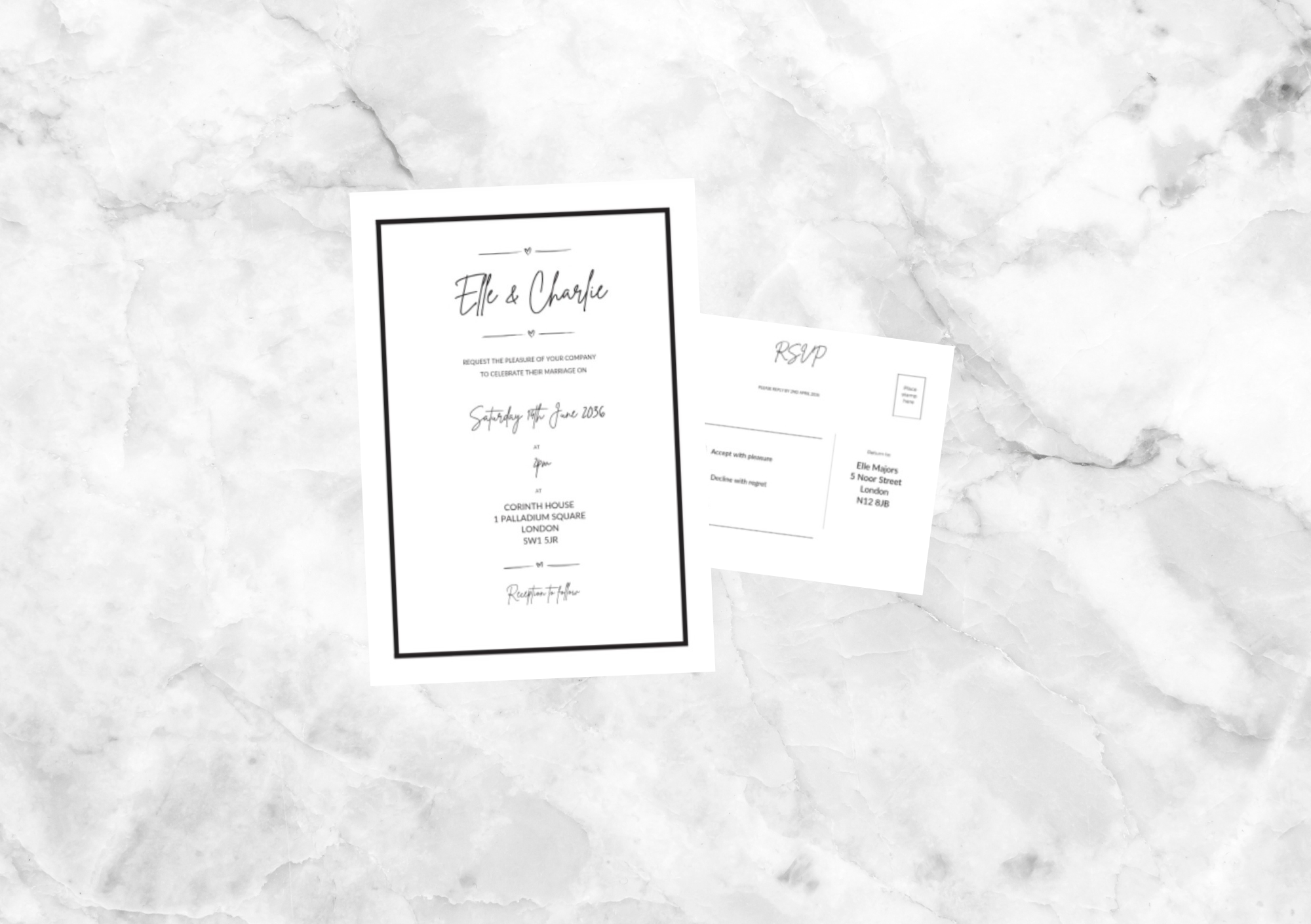 Ryder Illustrated Folded Wedding Invitation (Black)