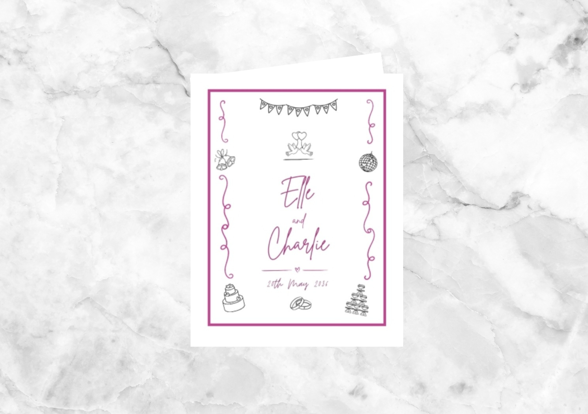 Ryder Illustrated Folded Wedding Invitation (Hot Pink)