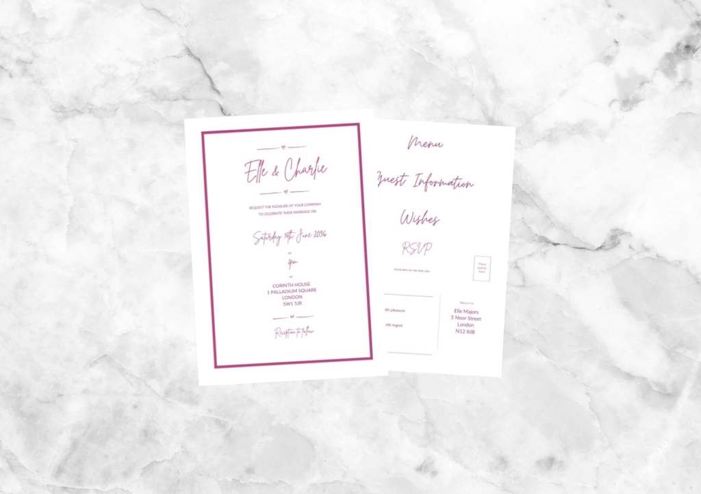 Ryder Illustrated Folded Wedding Invitation (Hot Pink)