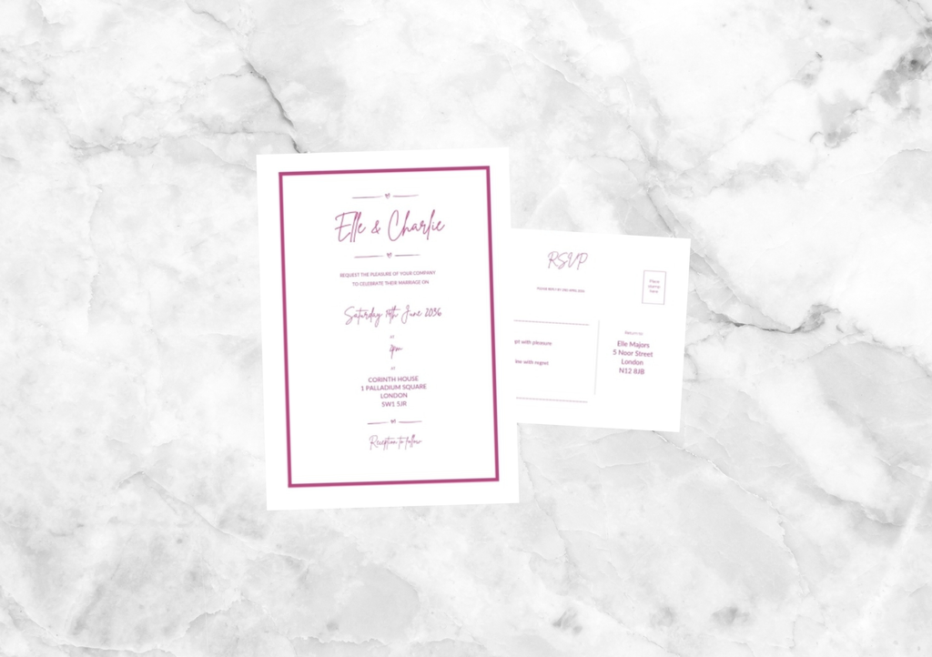 Ryder Illustrated Folded Wedding Invitation (Hot Pink)