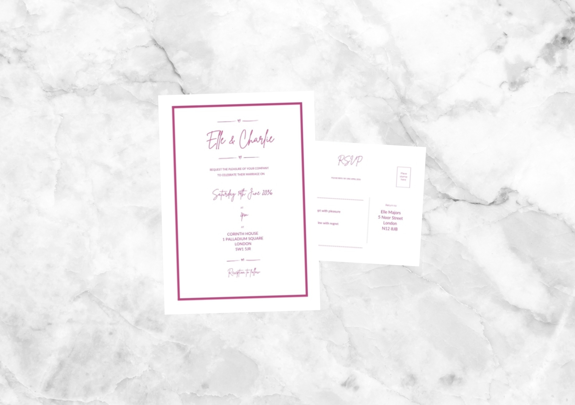 Ryder Illustrated Folded Wedding Invitation (Hot Pink)