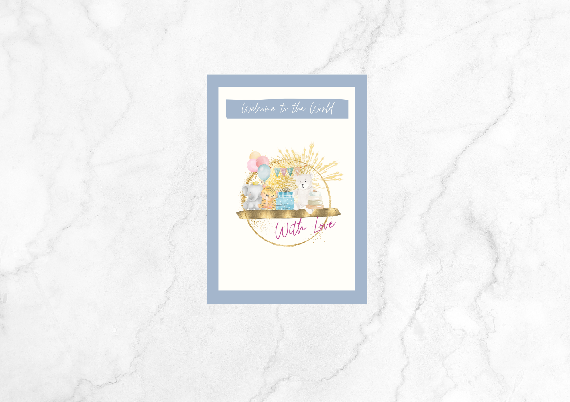 Libre Teddies & Presents New Baby Card (Blue)