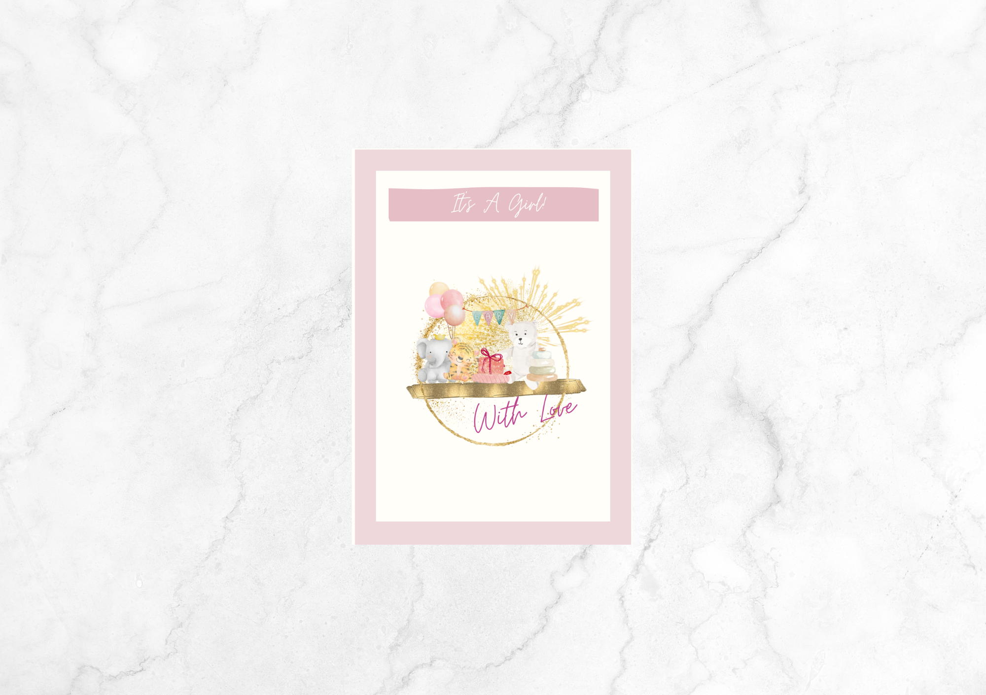 Libre Teddies & Presents It's a Girl New Baby Card (Pink)