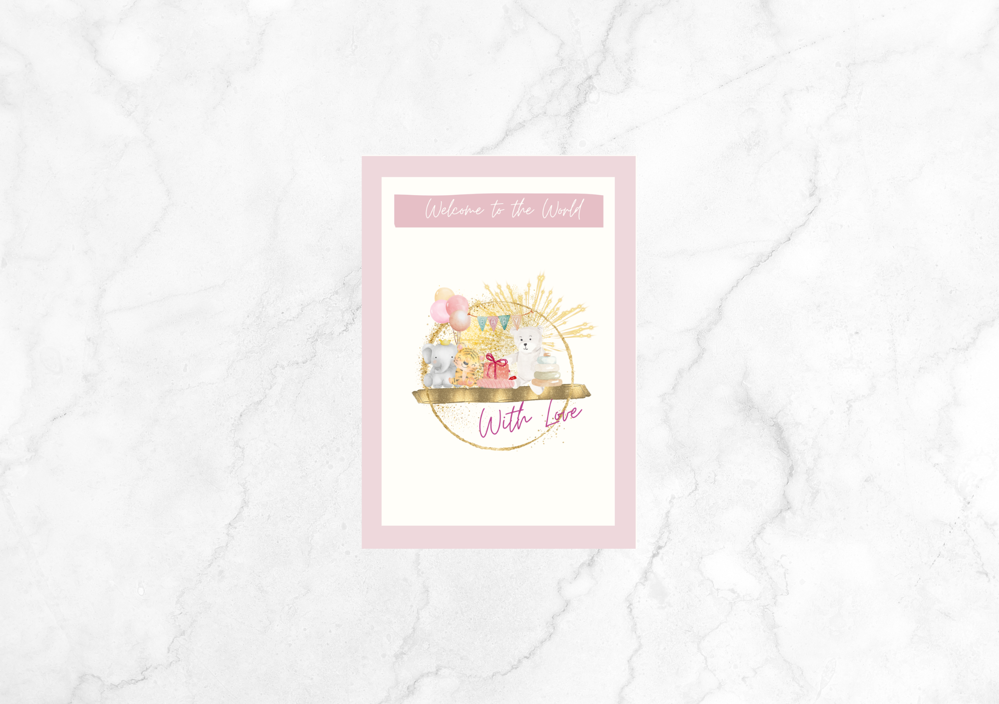 Libre Teddies & Presents New Baby Card (Pink)