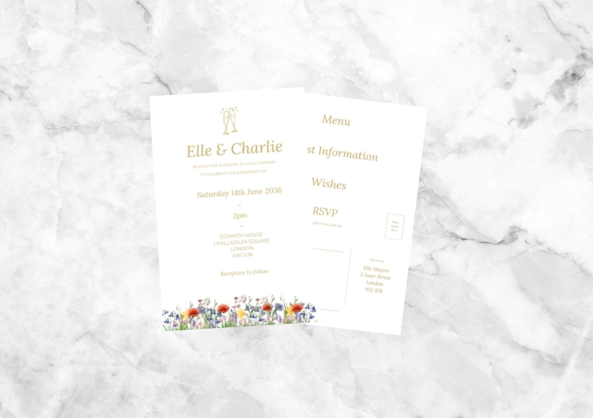 Rustic Wildflowers Wedding Invitation with RSVP