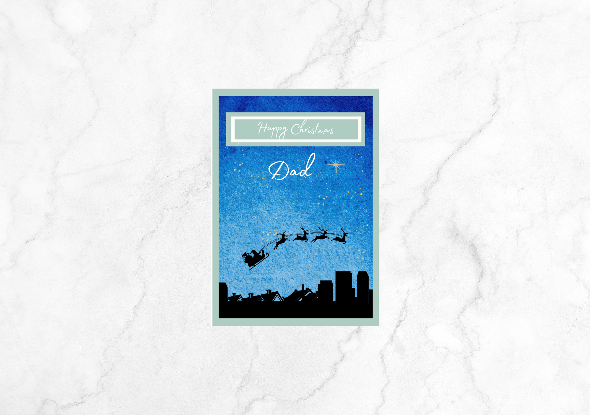 Joie Sleigh Christmas Card - Custom Name (Duck Egg Green)