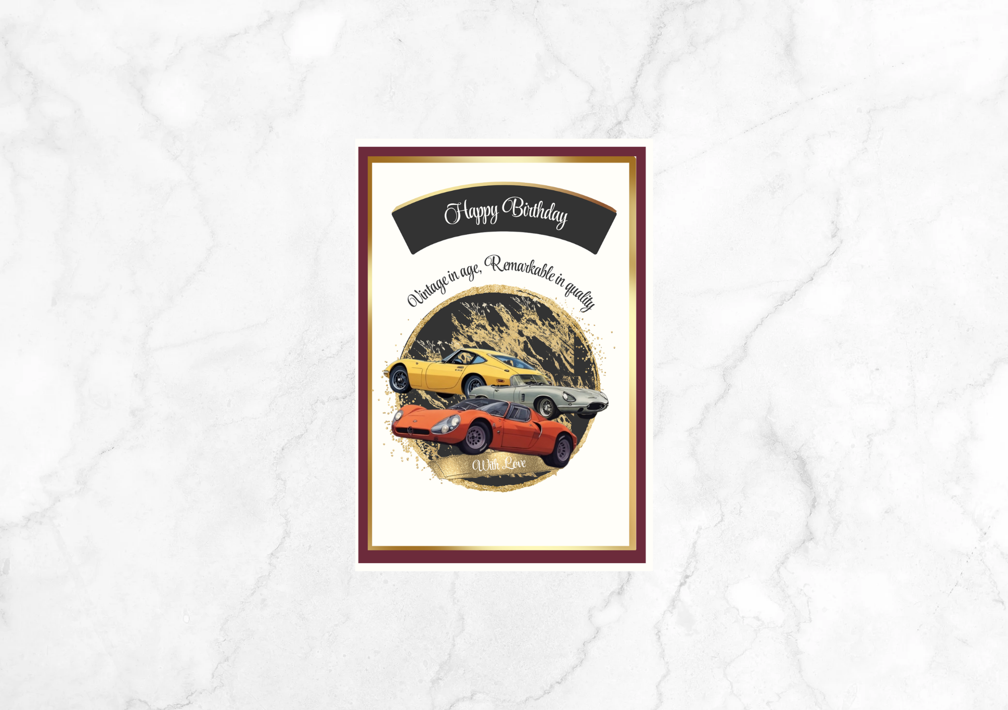 Amour Vintage In Age II Humourous Birthday Card (Burgundy)