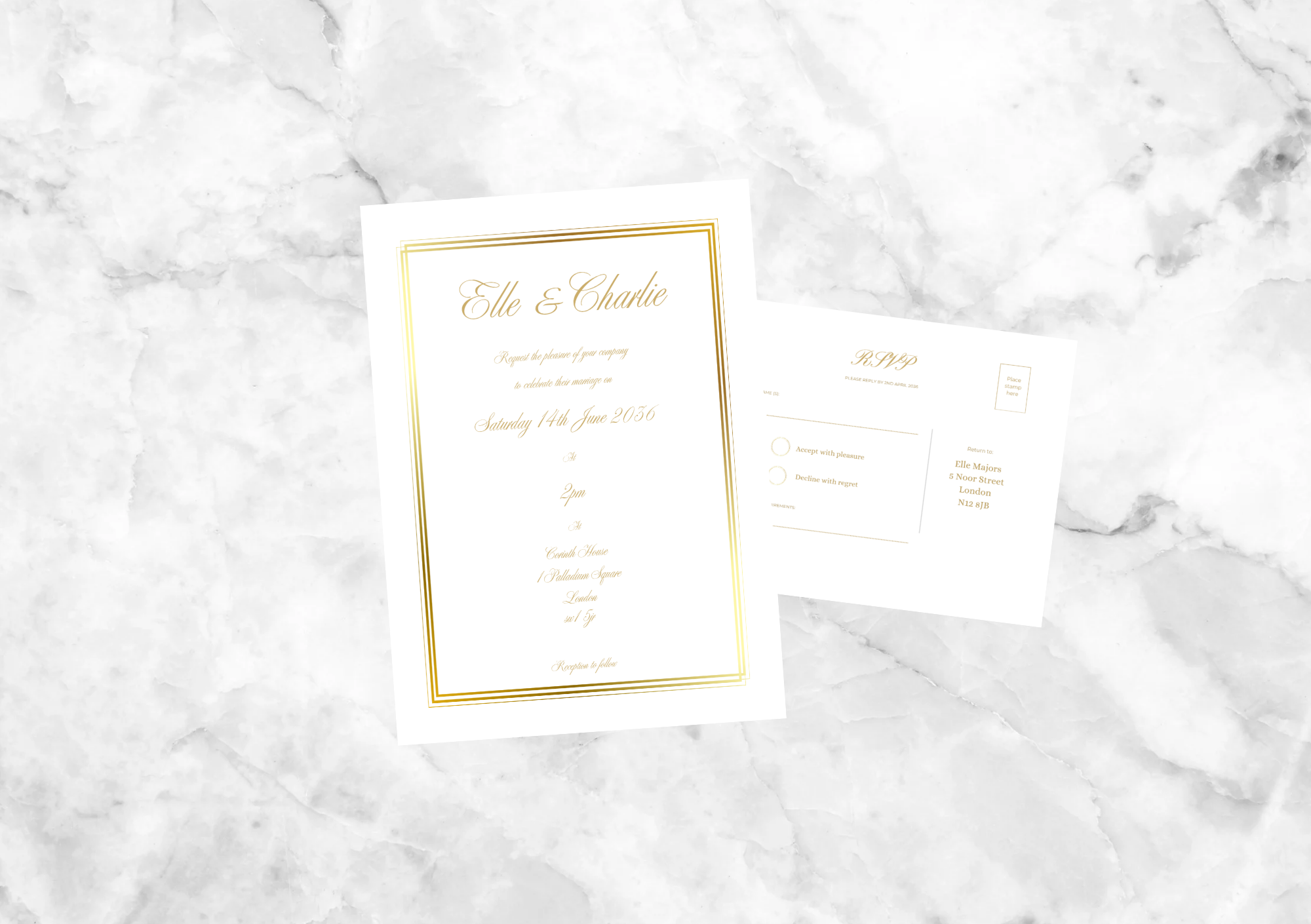 Blair Wedding Invitation with RSVP Card (Gold)