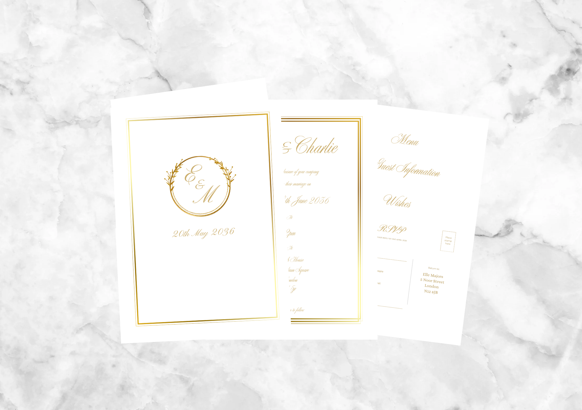 Aster Gatefold Gold Foil Wedding Invitation Suite