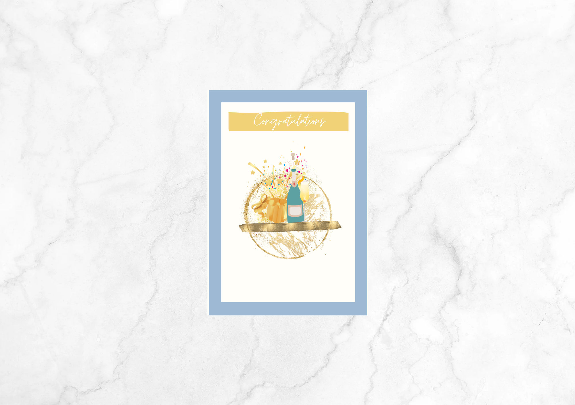 Libre Champagne & Confetti Good Luck Card (Denim Blue)