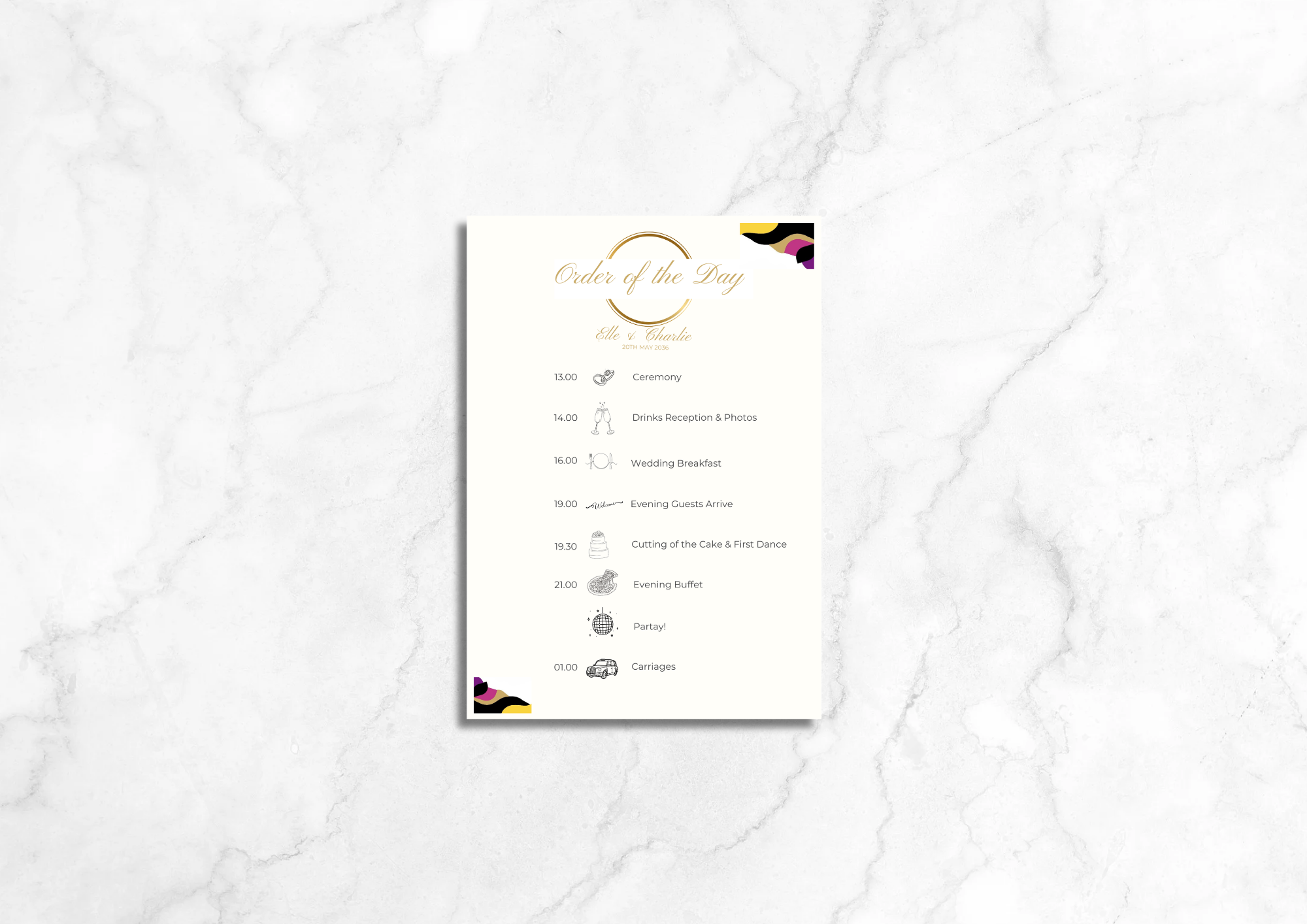 Helix Wedding Order of the Day Sign