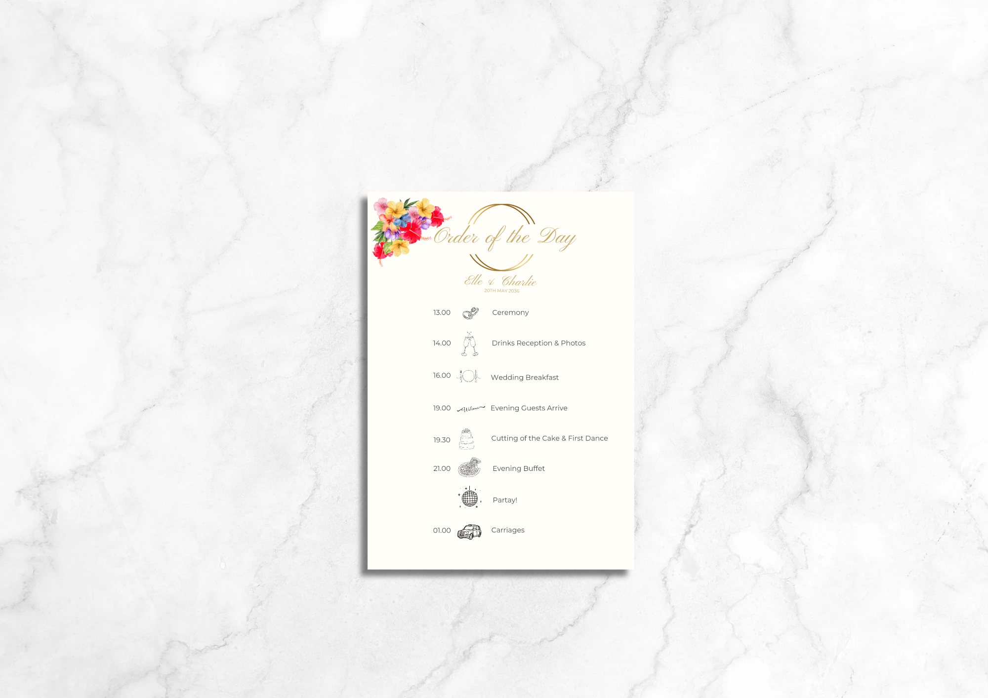 Bloom Wedding Order of the Day Sign