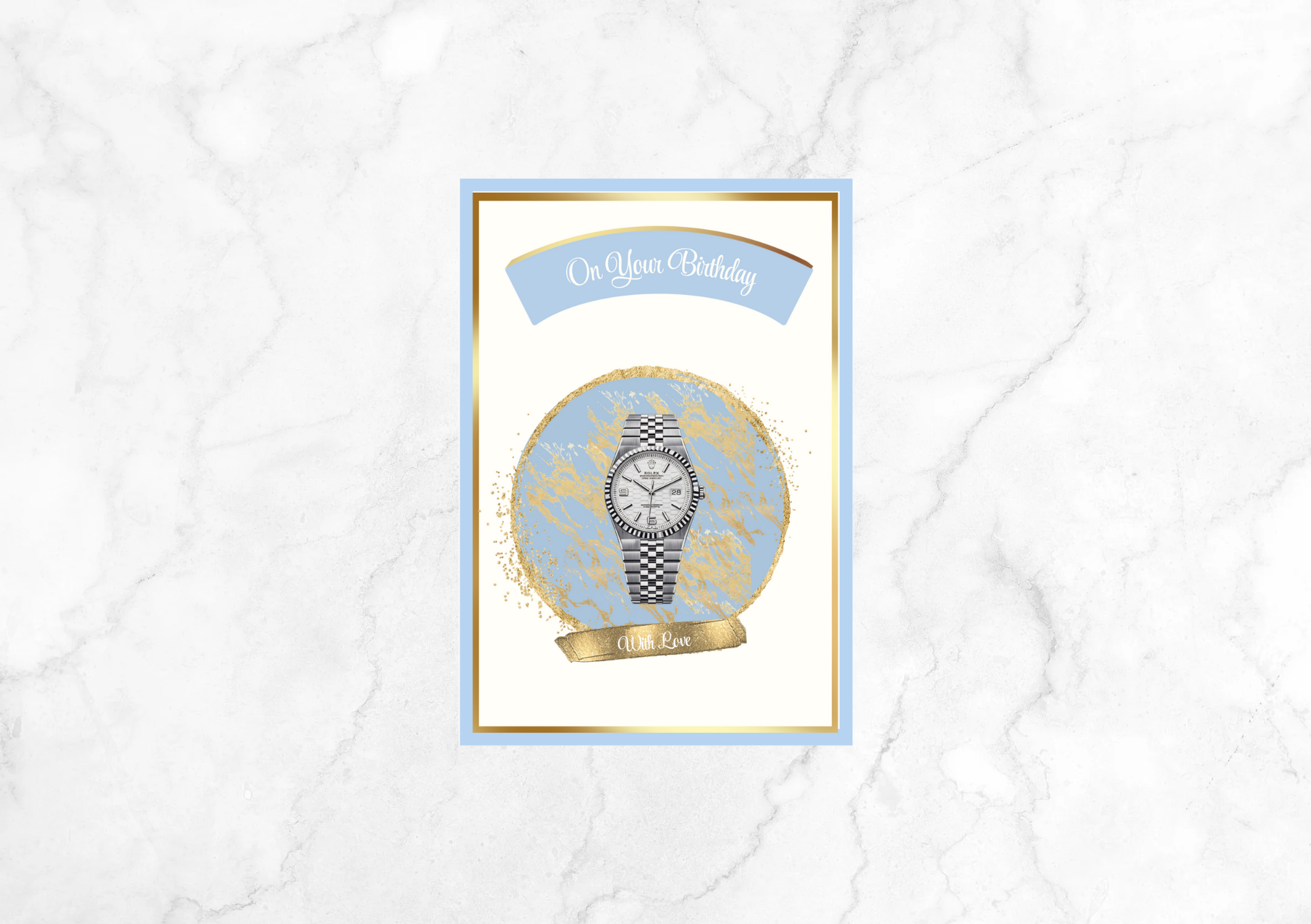 Amour Watches Birthday Card - Silver (Powder Blue)