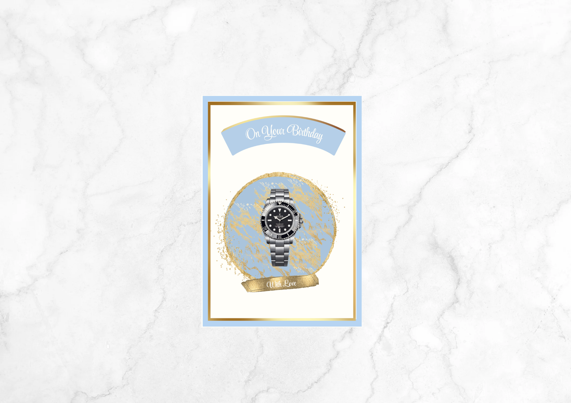 Amour Watches Birthday Card - Black (Powder Blue)