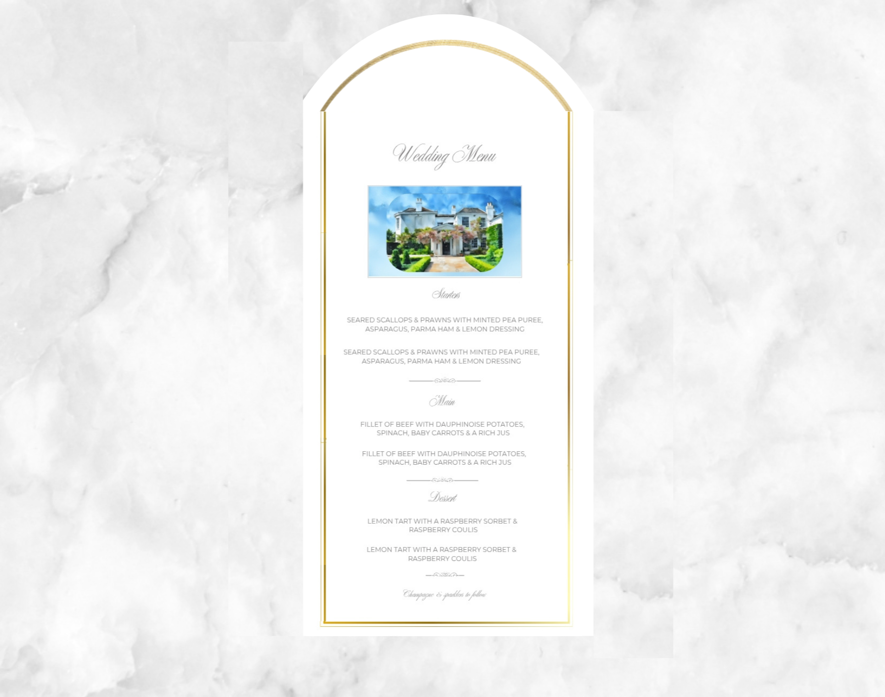 Watercolour Venue Illustration Wedding Menu